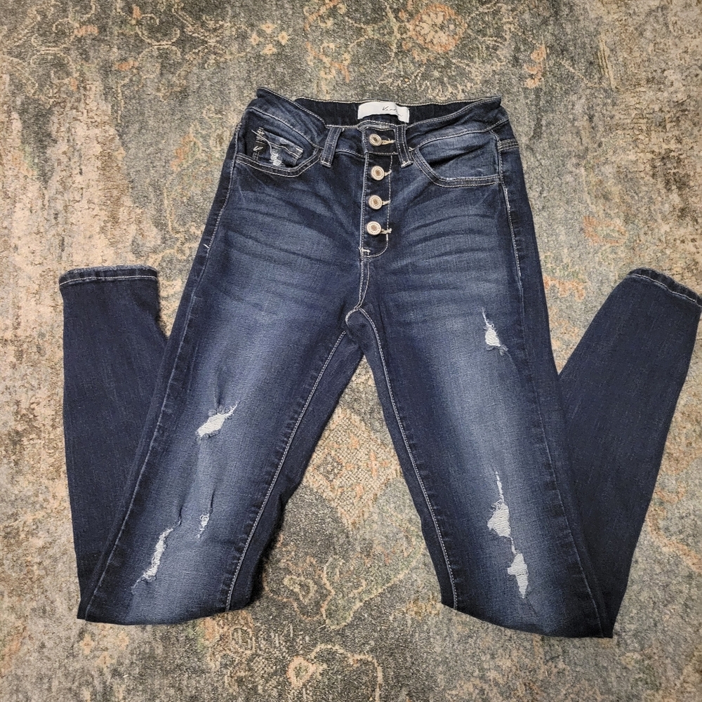 KanCan High Rise Distressed Dark Blue Jeans Size 1/24